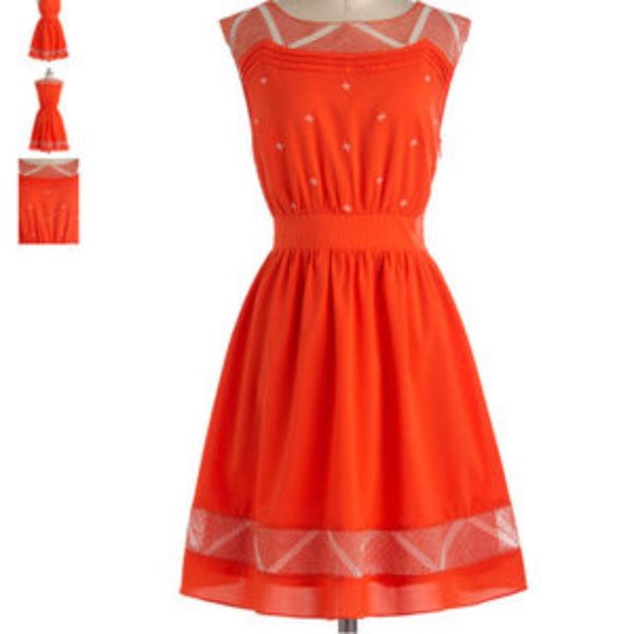 Modcloth "Cayenne and Then" orange A-line dress with embroidery, Size S - Picture 1 of 7